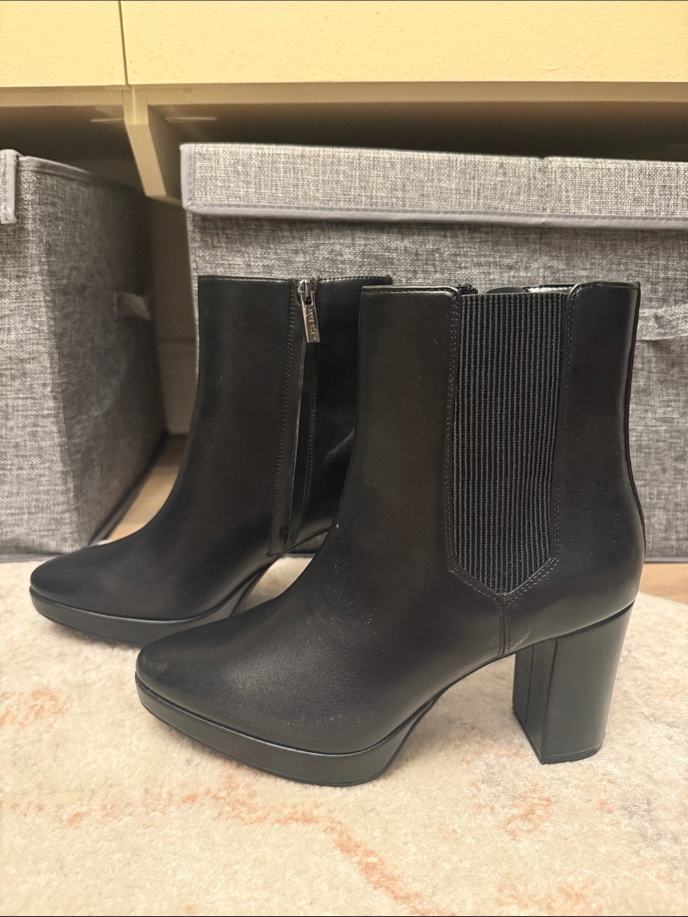 Anne Klein Black Platform Block Heel Ankle Boots